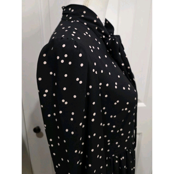 Kate Spade Polka Dot Bow Neck Tie Dress Black Ruffle Hem Long Sleeve Size 6 Bow - Picture 8 of 12